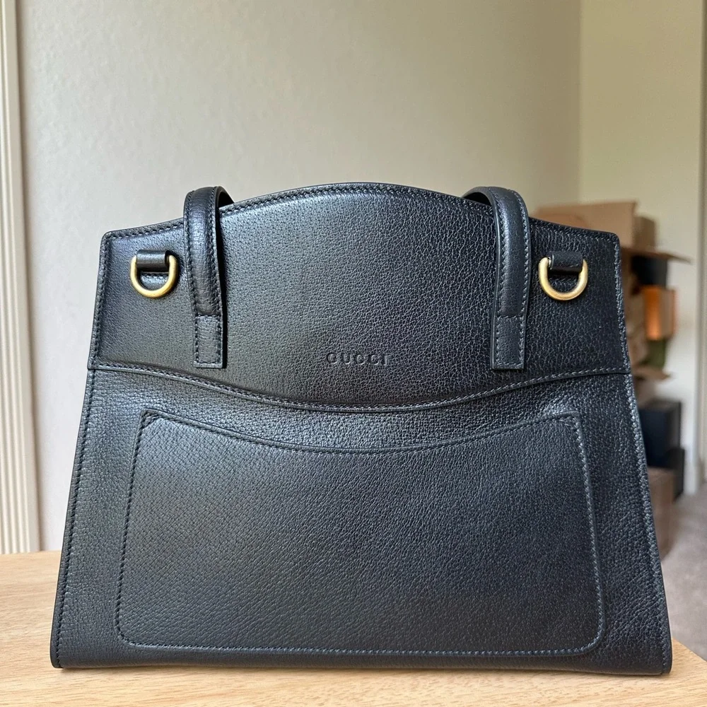 Gucci Black Leather Satchel with Crystal Butterfly - Picture 8 of 15